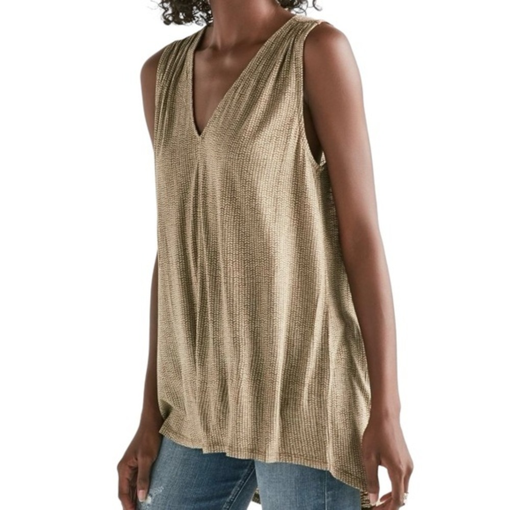 Lucky Brand Women's Brown Printed V-Neck Sleeveless Tunic Tank Top